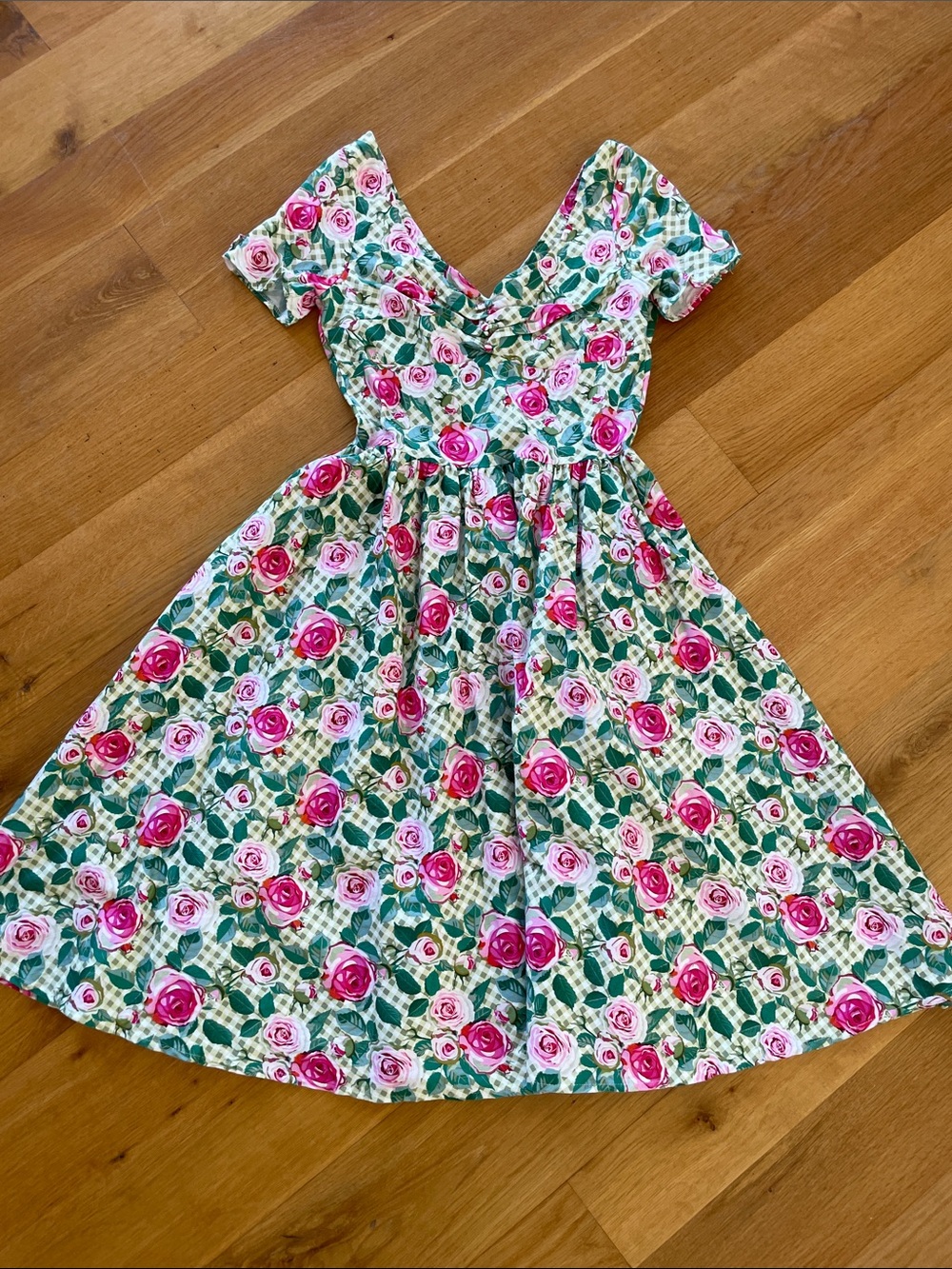 UNIQUE VINTAGE ROSE PRINT SWING DRESS COTTAGECORE, S
